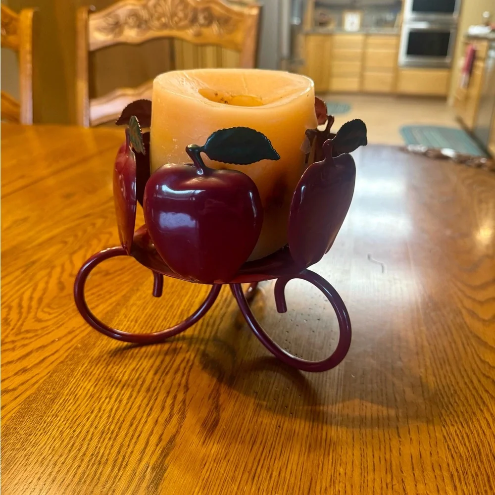 Home Interiors Vintage Red Metal Apple Candle Holder Country Core Farmhouse
